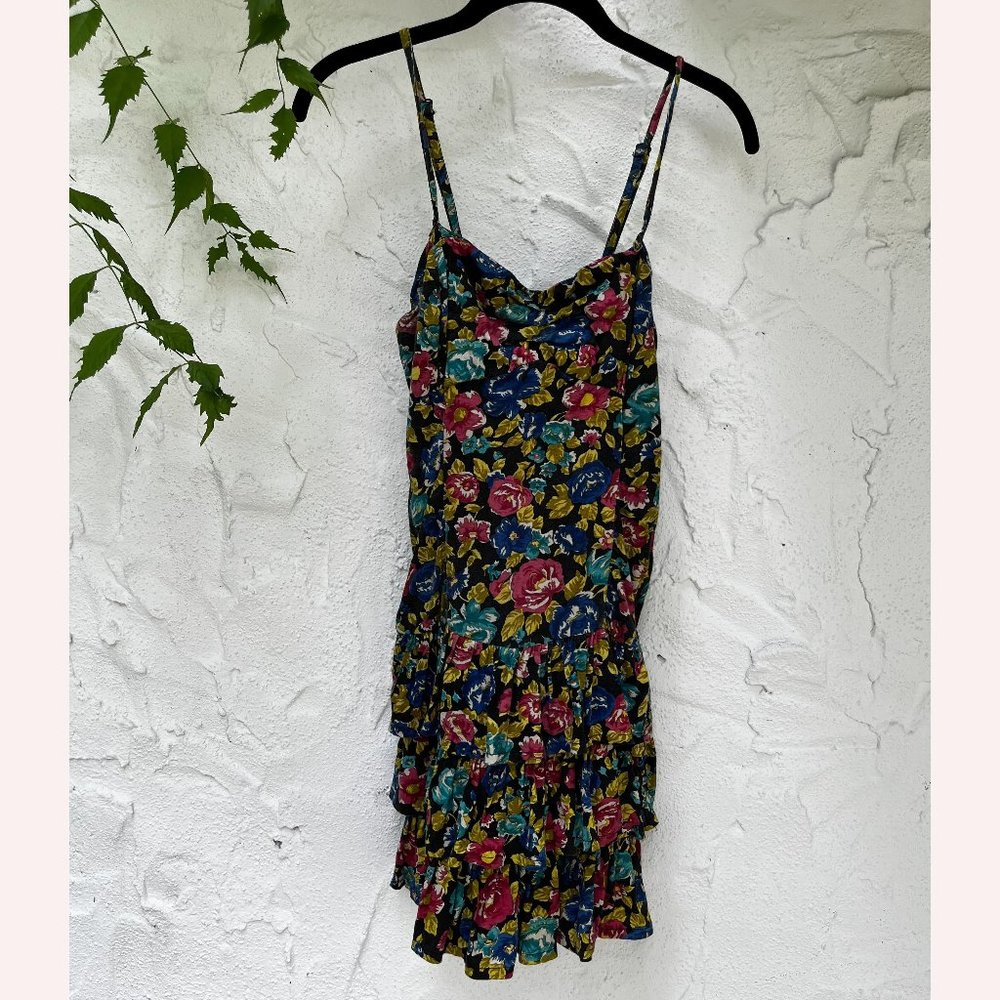 Billabong Floral Spaghetti Strap Princess Seam Ruffled Drop Waist Mini Dress - M